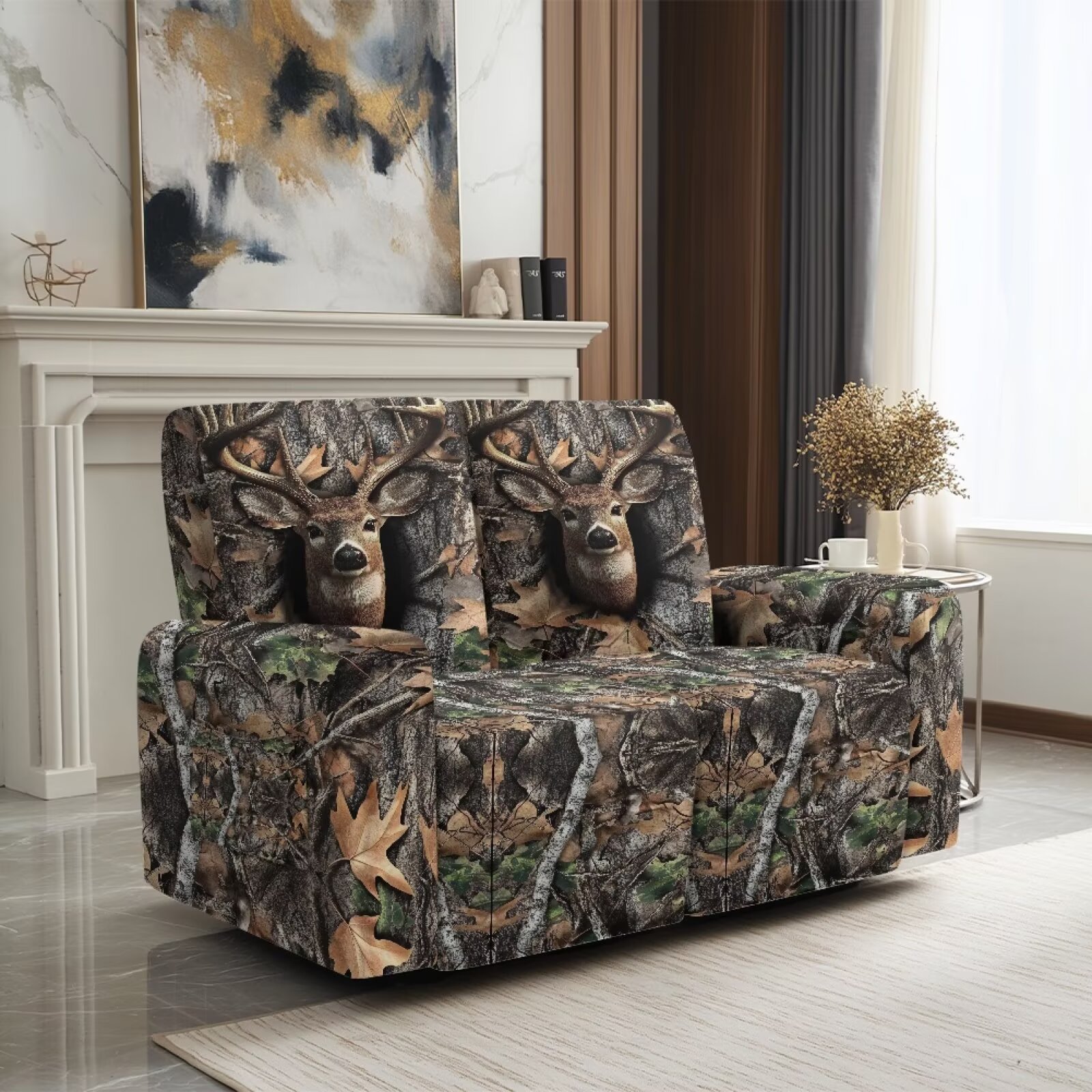 Yuyamidu Black Camo Loveseat Recliner Covers 2 Seater Hunting Branch Recliner Loveseat Slipcover with Elastic Edge Breathable Furniture Protector