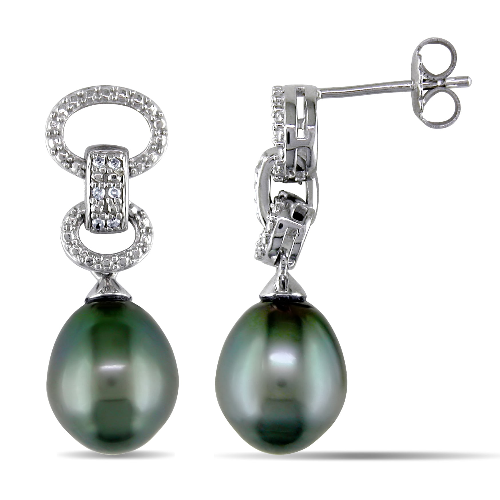 9-9.5mm Black Tahitian Cultured Pearl and Diamond-Accent Sterling ...