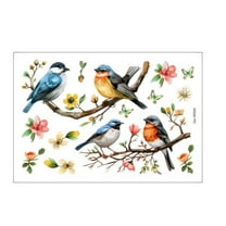 Zmeidao Spring Summer Hummingbird Window Clings, Painted Branches and Birds Wall Stickers Decal Decorations, Floral Monstera Seasonal Living Room Home Kitchen Decor