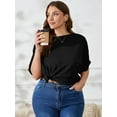 thumbnail image 3 of SHOWMALL Women's Plus Shirts Batwing Half Sleeve Drop Shoulder Shirt Textured Fashion Blouse 3X Black, 3 of 7