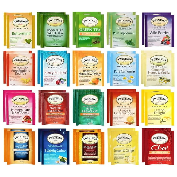 Twinings Tea Bags Sampler (40 Count) 20 Flavors Gifts for Mom Dad Family Coworkers Friends Women Men Herbal and Green Tea Lovers