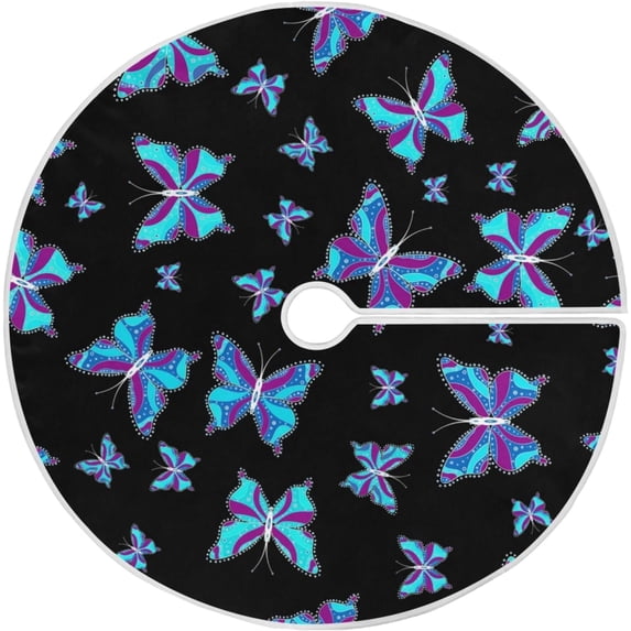FMSHPON Beautiful Blue Purple Butterfly Xmas Christmas Tree Skirt Stand Mat for Holiday Party Decoration Indoor Outdoor 36 inches