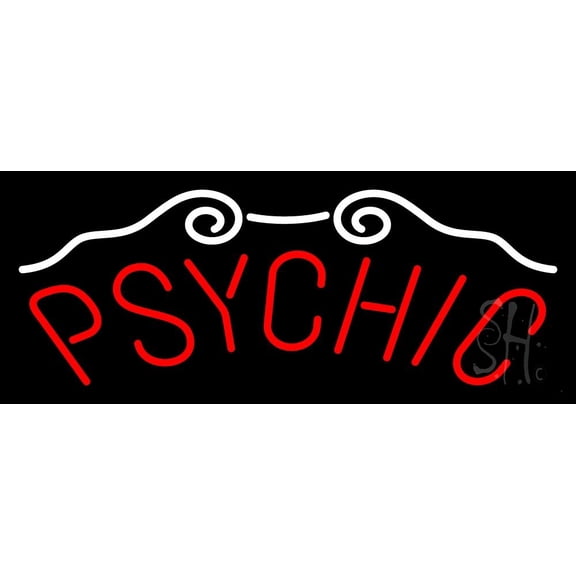 Red Psychic LED Neon Sign 13" Tall x 32" Wide - inches Black Square Cut Acrylic Backing, with Dimmer - Bright and Premium built indoor LED Neon Sign for Storefront.