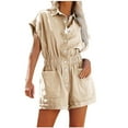 thumbnail image 1 of Penkiiy Combinaisons pour Femmes Combinaison Décontractée à Manches Courtes Couleur Unie Shorts Blanc G Combinaisons, 1 of 8