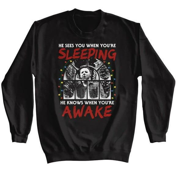 Halloween He Sees You When You're Sleeping Sweatshirt, Black, Large