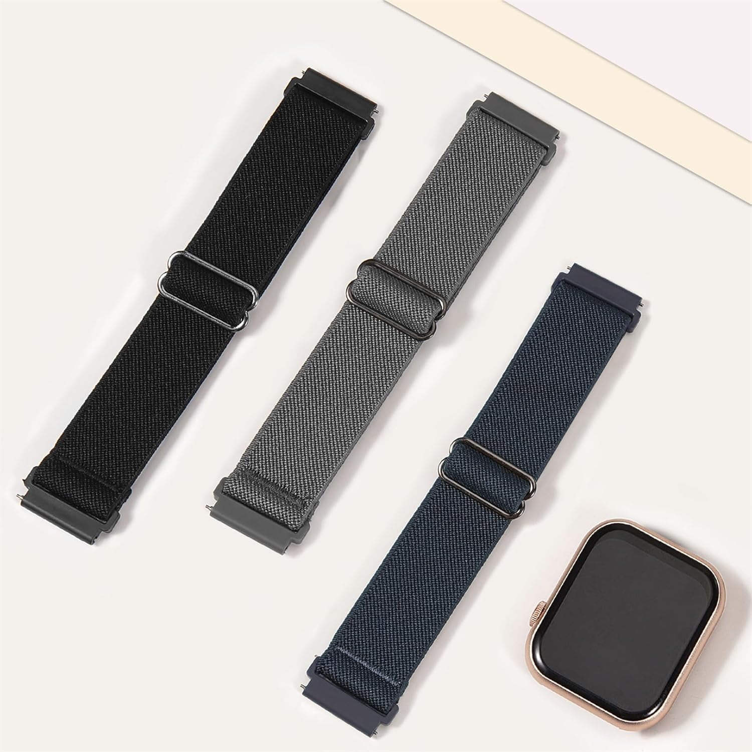 CRKMGS-3 Pack Stretchy Nylon Watch Bands Compatible with Tozo S5/S3/S6 Smartwatch,Sport Loop Elastic Fabric Breathable Adjustable Quick Release Strap for CMF Watch 3 Pro/Pro/Pro 2 Women Men