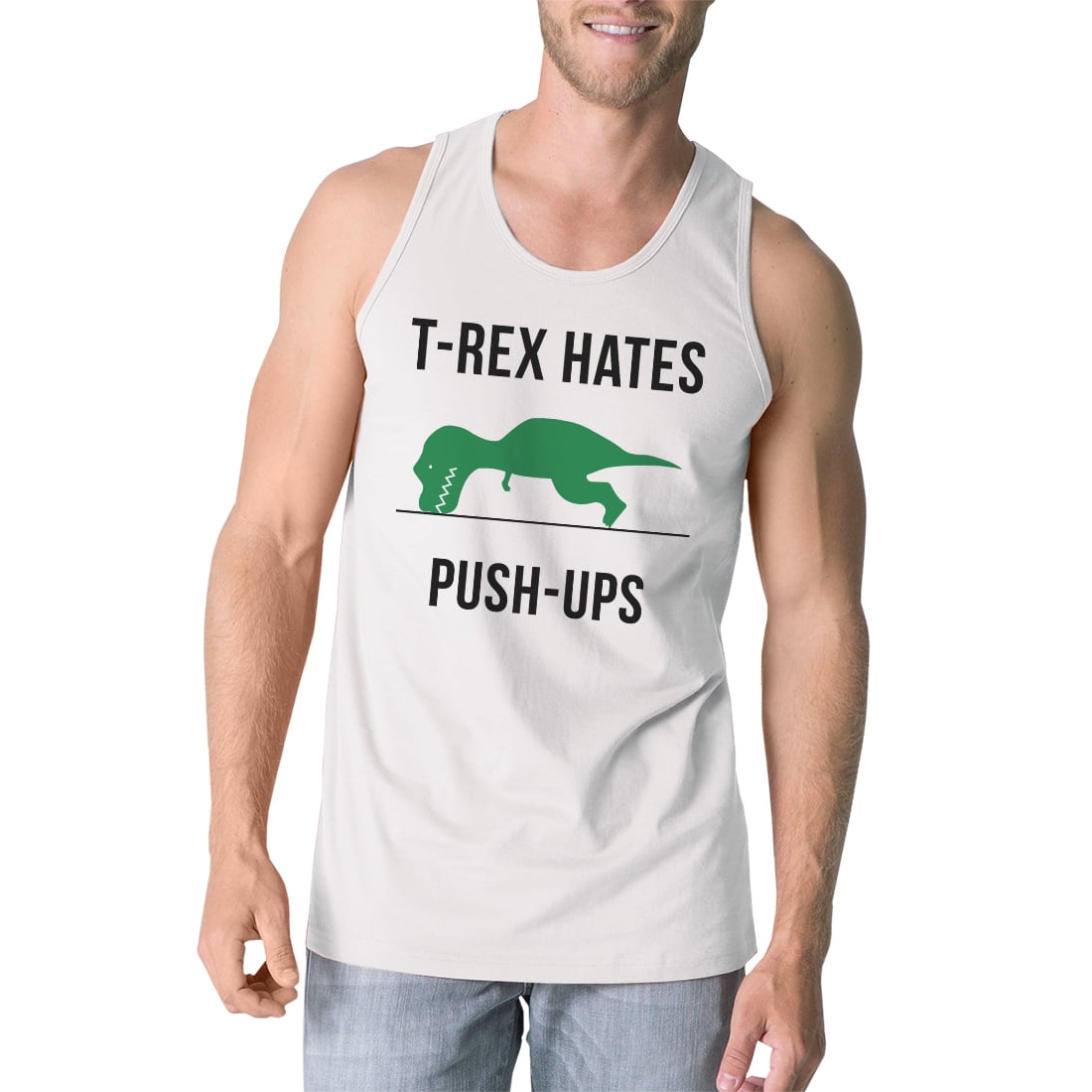 TRex Push Ups Mens White Sleeveless TShirt Lightweight Sleeveless Top