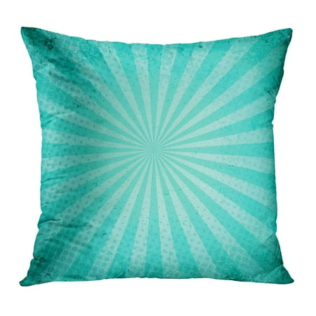 Turquoise Dot - ECCOT Teal Ray Blue Retro Burst and Halftone Watercolor Turquoise Vintage Dots Color Rustic PillowCase Pillow Cover 18x18 inch