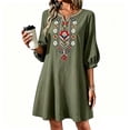 thumbnail image 5 of Summer Dresses for Women Sawvnm Women's Boho Embroidered Tunic Dress V Neck 3/4 Sleeve Casual Loose Mini Dress For Summer Beach, 5 of 6