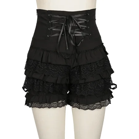 Plus Size 3XL Red Black Shorts Women Gothic Steampunk Lolita Ruffle Lace Pumpkin Bloomers Woman Cotton High Waist Shorts Cosplay