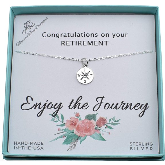 Compass Necklace in sterling silver on an 18 inch Sterling Silver Cable chain. Retirement gifts for women.