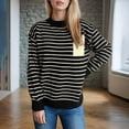 thumbnail image 2 of Caywon Women's Color-Block Sweater Striped Round Neck Long Sleeve Lantern Sleeve Pullover Sweater Top Trendy Lantern Sleeves Striped Pattern​, 2 of 5