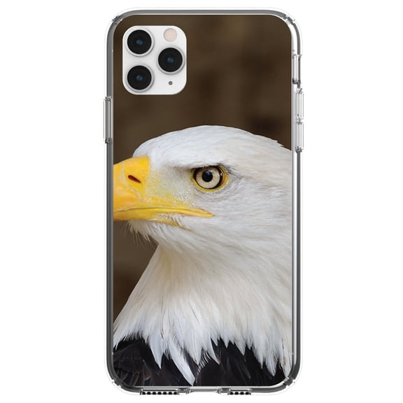 DistinctInk Clear Shockproof Hybrid Case for iPhone 11 Pro MAX (6.5" Screen) - TPU Bumper, Acrylic Back, Tempered Glass Screen Protector - American Bald Eagle - Animal Print