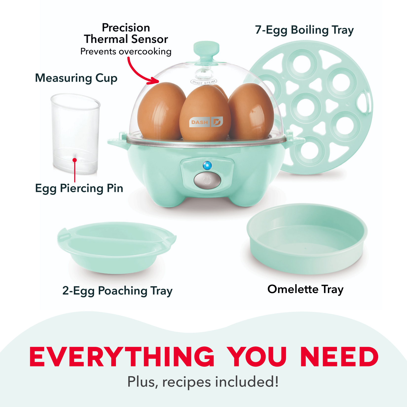 Dash Rapid 7 Egg Cooker, Hard Boiled & Poached, Aqua photo 8