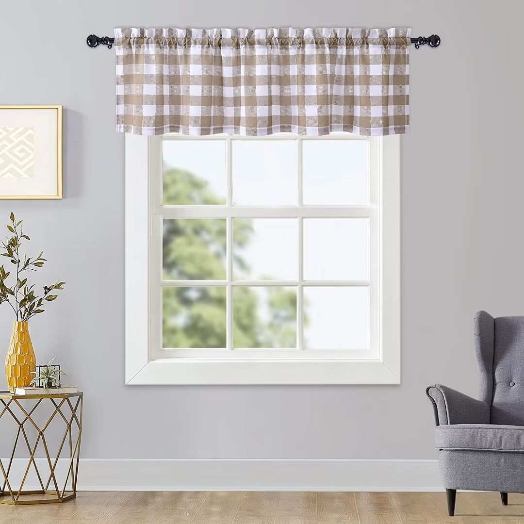 CAROMIO 56" W x 15" L Buffalo Check Valances Classic Light Filtering Rod Pocket Window Treatment