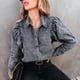 thumbnail image 2 of Camisa vaquera Cuello vuelto Botones en el pecho Puff Manga larga Chaqueta vaquera elegante de moda, 2 of 6