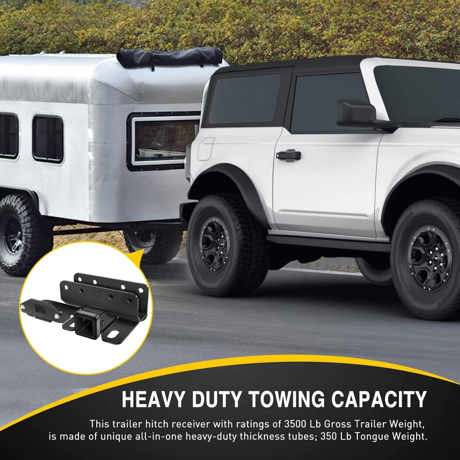 for Ford Bronco Tow Hitch Trailer Kit Compatible for 2021 2022 2023 2024 Ford Bronco 2 Door & 4 Door 2inch Rear Trailer Hitch Receiver Kit with Cover, Rear Bumper Towing Hook & Black Hitch Cover Kit