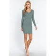 thumbnail image 2 of Saronite Basic Bodycon Ribbed Knit V Neck Long Sleeve Mini Dress, Sage (Women's), 2 of 4