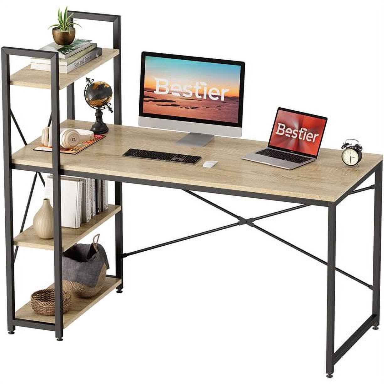 Bestier 55 inch Computer Desk with 4-Tier Shelves Craft Table Writing Study Table, Oak - image 3 of 10