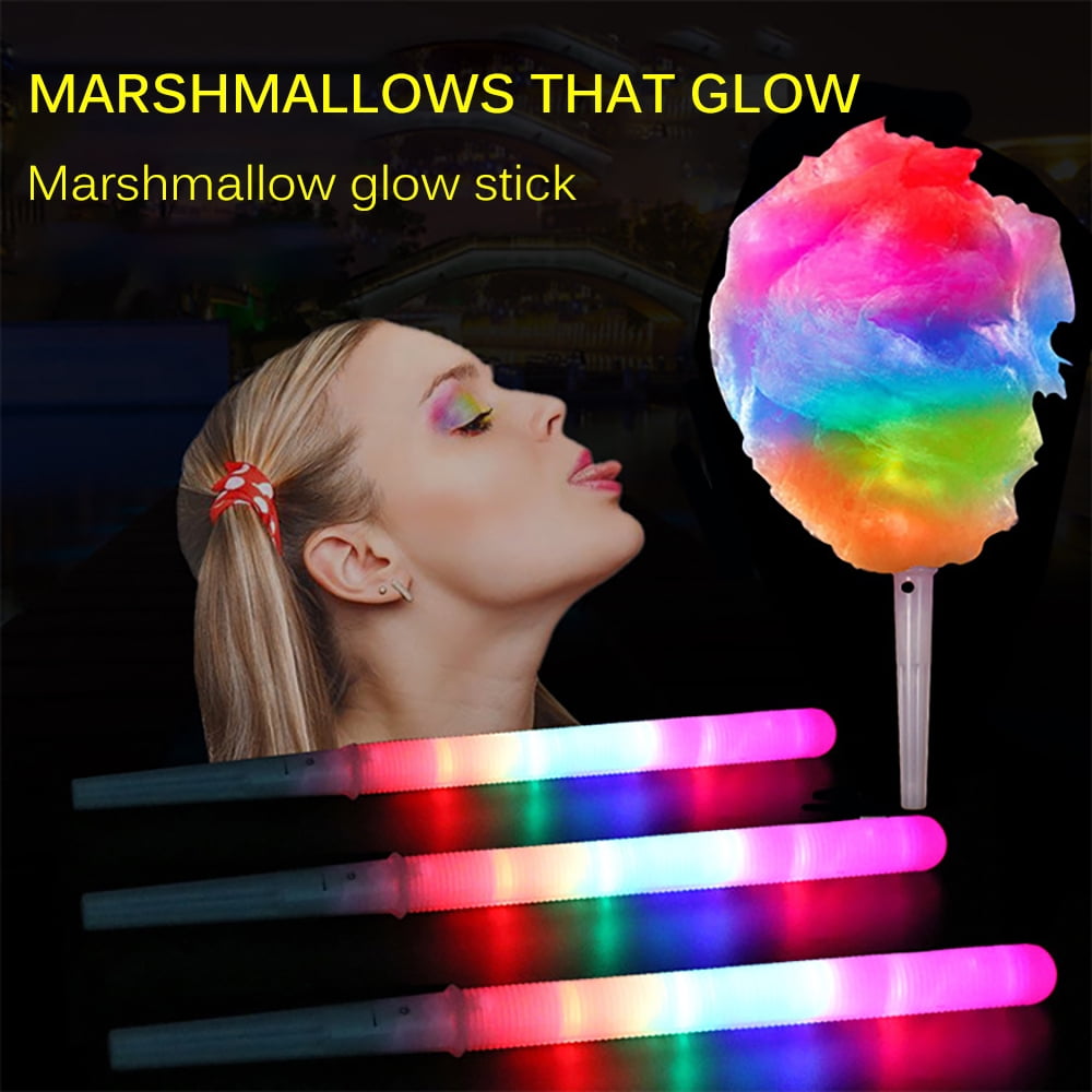 Colorful Glowing Marshmallow Sticks Perfect for Kids Xiaoling 4 Pcs Cotton Candy Cones Carnival Childrens Day Safe & Green Cotton Candy Bar Birthday Party