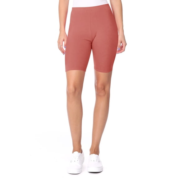 Women's High Waist Cotton Stretch Solid Casual Active Biker Short Pants