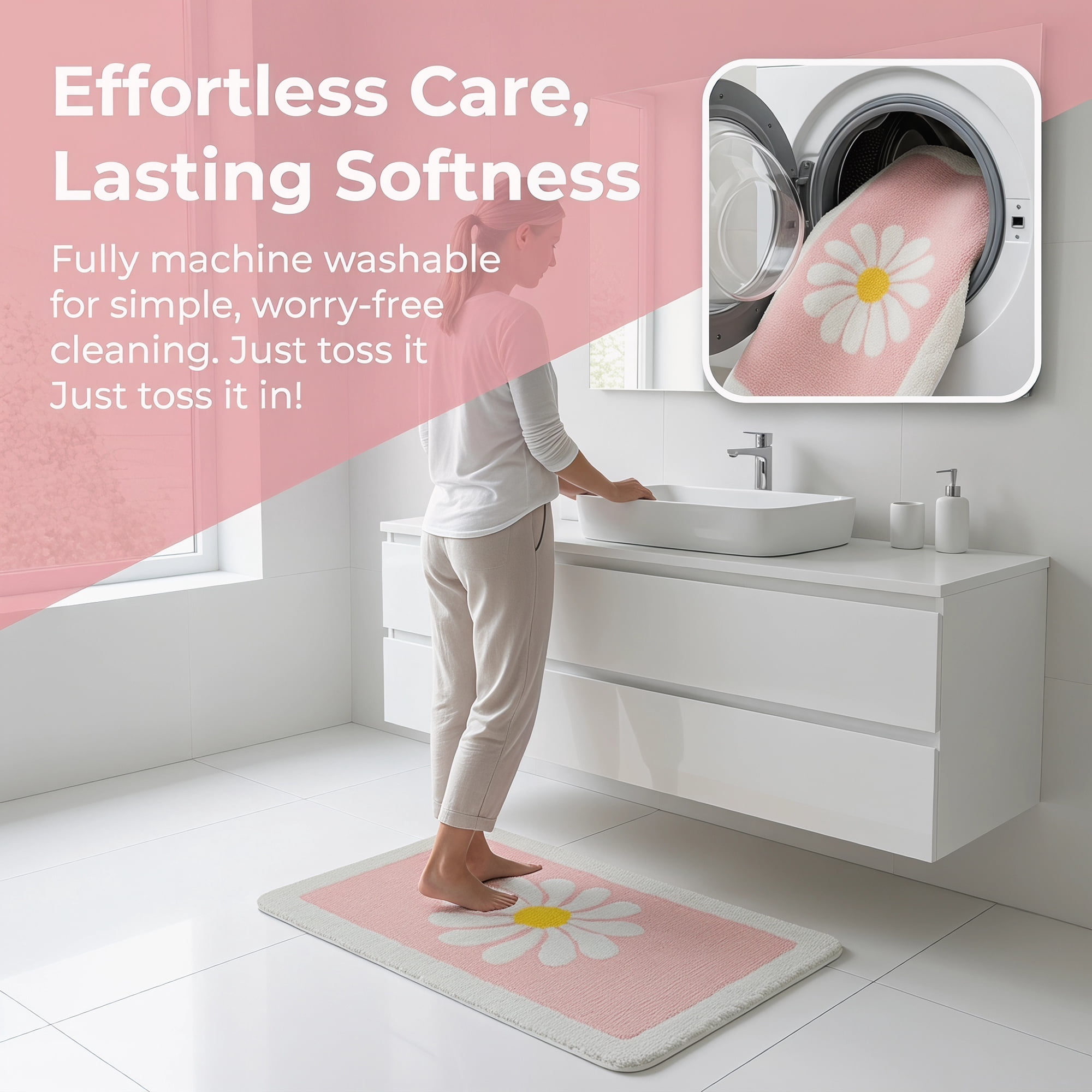 Unique Bargains Aesthetic Non Slip Ultra Soft Absorbent Shaggy Bath Mat Pink 32" x 20"