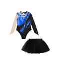 thumbnail image 5 of TiaoBug Kids Girls Ballet Dance Outfits Sparkle Long Sleeve Leotards with Tutu Skirt Figure Skating Performance Costume Royal Blue&Black 12, 5 of 7