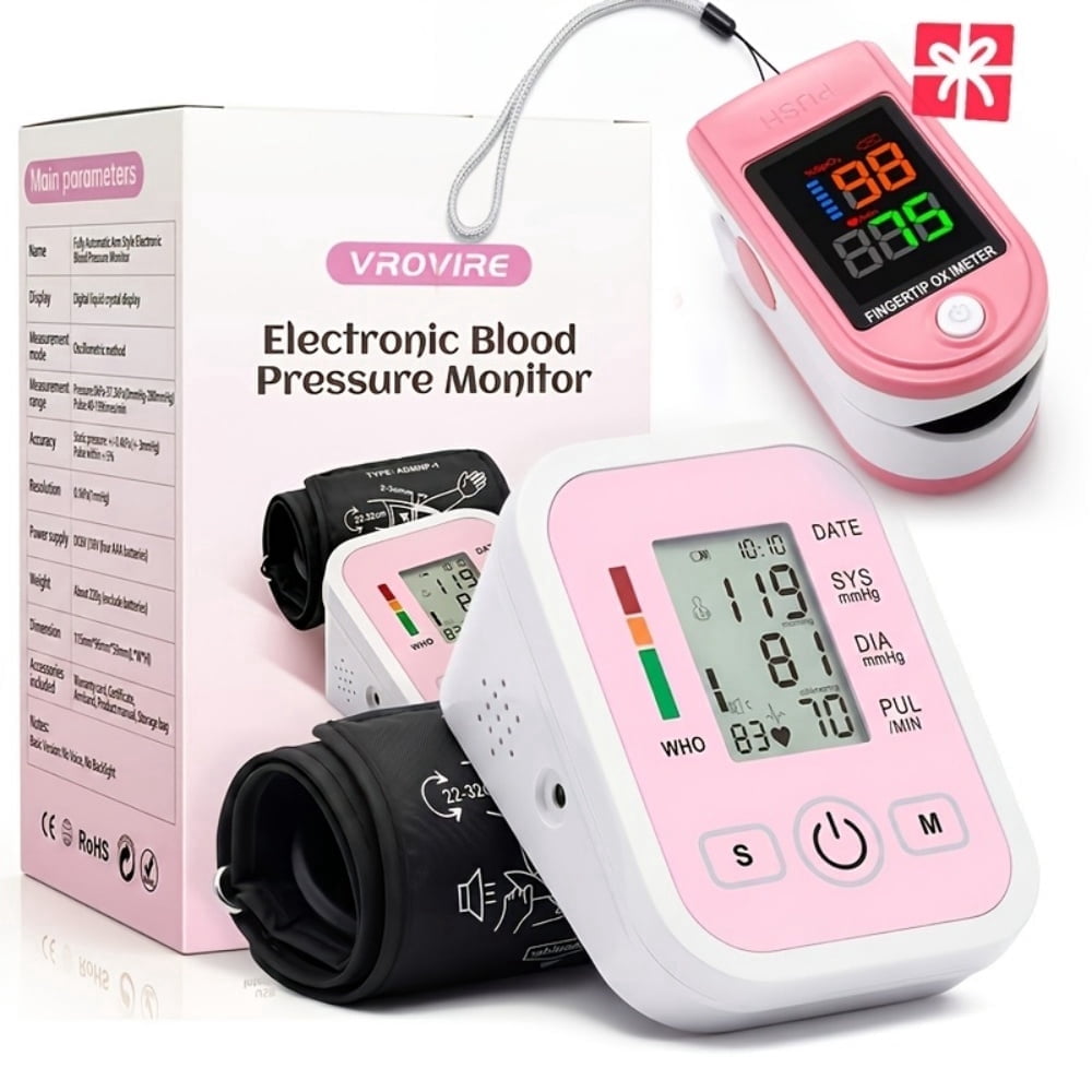 FDA Cleared Automatic Upper Arm Blood Pressure Monitor – VROVIRE Portable Digital BP Machine with Large LCD Display, One-Button Operation, Dual 99 Memory, Heart Rate Detection & Adjustable Cuff