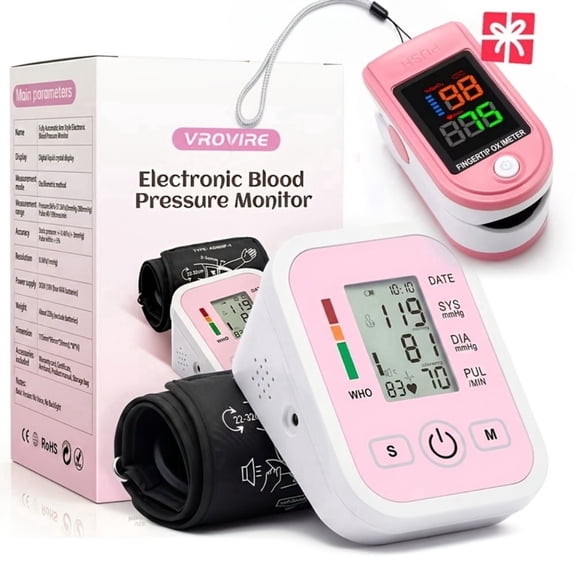 FDA Cleared Automatic Upper Arm Blood Pressure Monitor – VROVIRE Portable Digital BP Machine with Large LCD Display, One-Button Operation, Dual 99 Memory, Heart Rate Detection & Adjustable Cuff