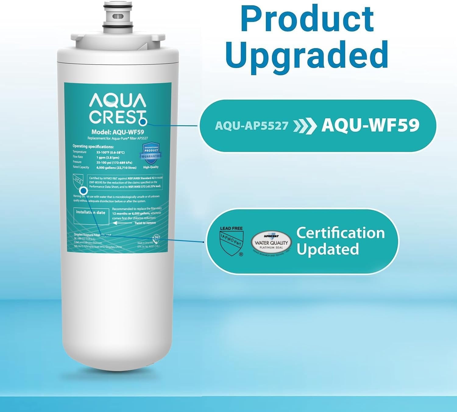 AQUACREST AP5527 Reverse Osmosis Pre and Post Water Filter Cartridge, Replacement for Aqua-Pure AP5527, 5598101, AP-RO5500, APRO5500 Reverse Osmosis System (1 Set), Model No.WF59.