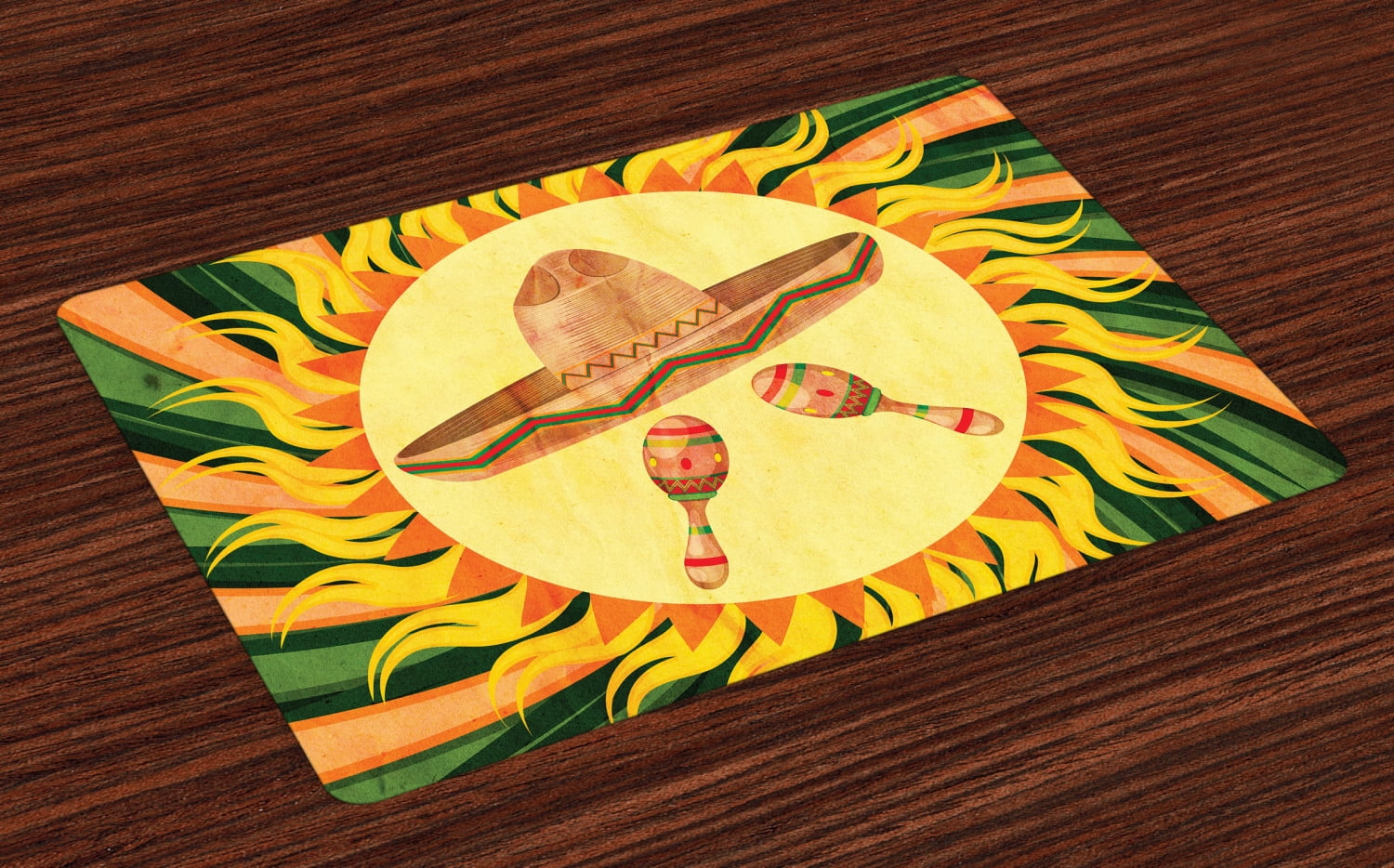 Mexican Placemats Set of 4 Ethnic Sombreno Hat and Maracas in the