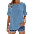 thumbnail image 2 of Coorders No Boundaries Women's Crew Neck Top, Short Sleeved Womens Oversized T-Shirts, Cotton Crew Neck Short Sleeve Summer Casual Tee Tops,Light Blue,Size M, 2 of 5