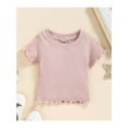 thumbnail image 4 of Gureui Kids Baby Girls Outfits, Casual Round Neck Short Sleeve Ribbed Solid Color T-Shirt + Shorts 2Pcs Clothes Set, 4 of 9