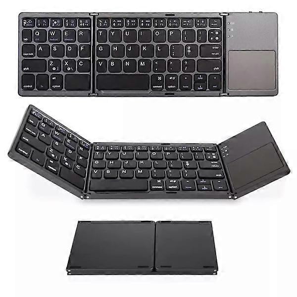 Tri-Fold Bluetooth Keyboard, Bluetooth Portable Mini Wireless Keyboard with Touchpad Mouse - Black