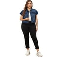 thumbnail image 3 of DARING DIVA Women's Plus Size Button Down Cap Sleeve Cropped Jacket 2X Dark Blue, 3 of 6