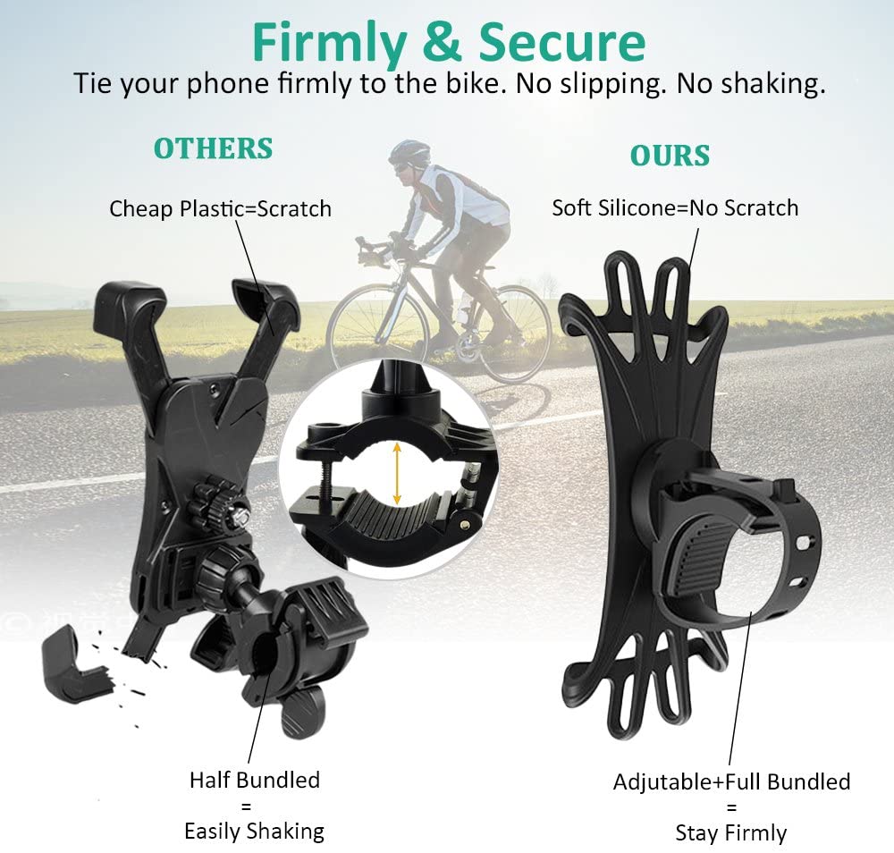 Bike Phone Mount, Universal Bike Cell Phone Holder, 360掳 Rotatable, Silicone Bicycle Phone Mount Compatible with iPhone 12/Pro/mini/11/Xs/Max/Xr/X/7/8/Plus - image 2 of 7