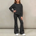 thumbnail image 5 of Zpanxa Girls Fall Outfits Solid Color Long Sleeve Crew Neck Top and Flared Pants Two Piece Set, 5 of 6