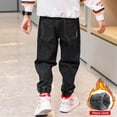 thumbnail image 4 of Boys Loose Jeans Winter Fleece Lined Denim Pants Elastic Waist Casual Harem Trousers with Pocket Tween Girls Gift, Black, 7 Years, 4 of 5