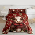 thumbnail image 2 of jejeloiu Cute Highland Cow Queen Comforter Set,Rustic Christmas Flowers Bedding Sets,Red Brown Bedding Comforter Set For Boys Girls,Ultra Soft Home Decor Reversible,3-Piece, 2 of 8