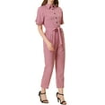 thumbnail image 4 of INSPIRAR CHIC Mono de Mujer de Manga Corta con Cuello, Botones, Cintura Ajustable, Mono de Algodón Cargo XS Rosa, 4 of 7
