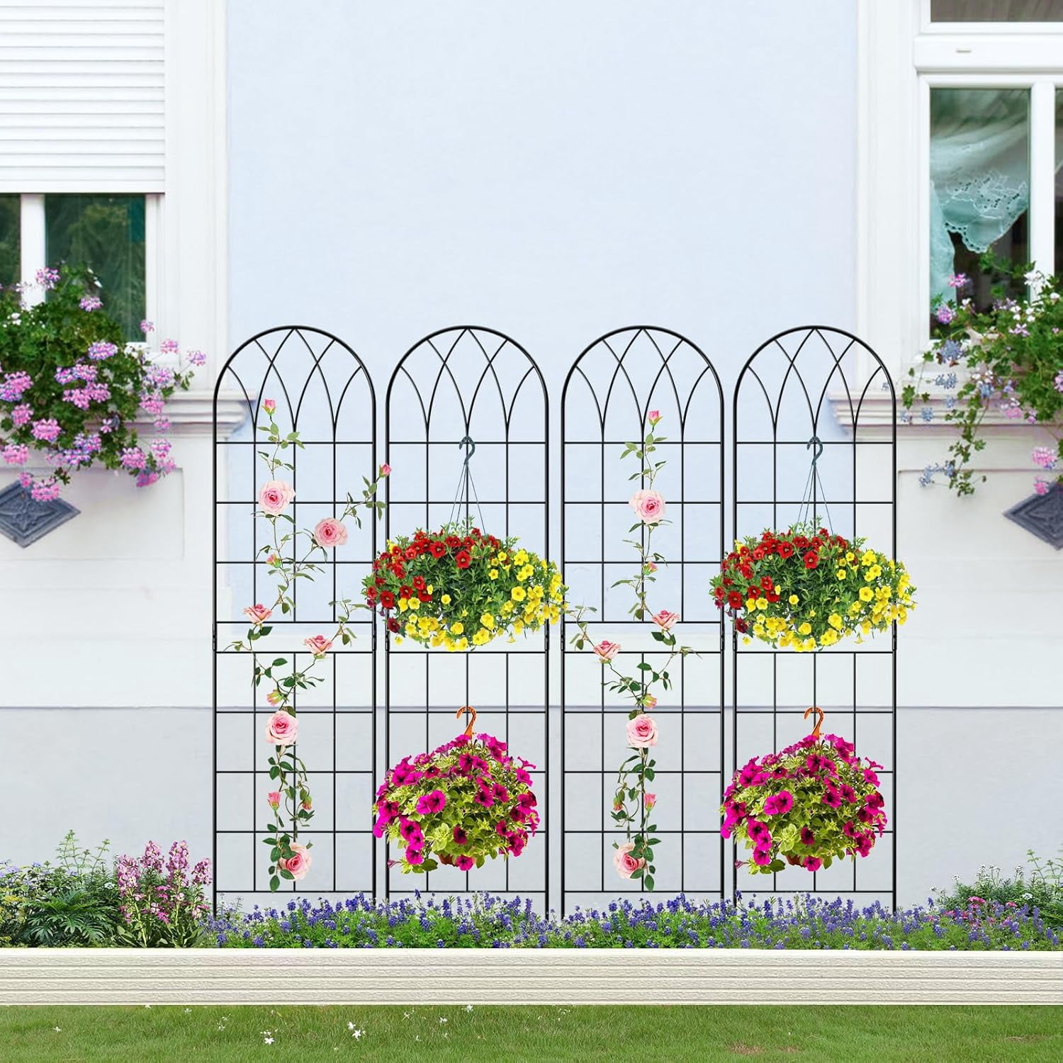ABOORN 4 Pack Metal Garden Trellis for Climbing Plants Outdoor, Metal Plant Trellis for Flowers Tomato Cucumber Rose Vegetable Support Garden Decoration