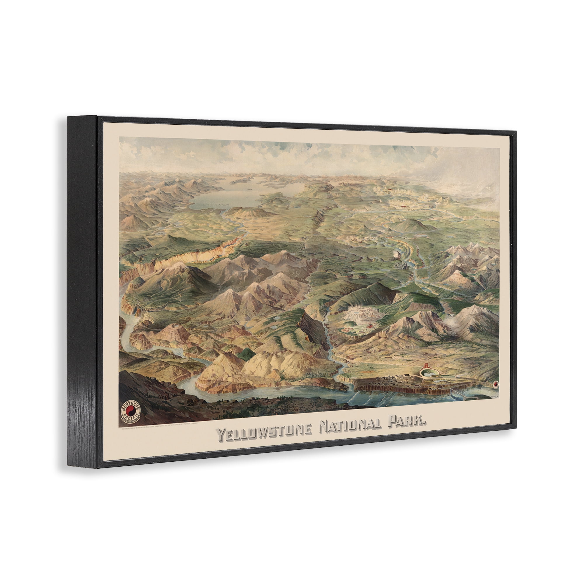 Stupell Industries Vintage Yellowstone Park Landscape Painting Black Framed Art Print Wall Art, 18 x 12