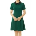 thumbnail image 1 of INSPIRE CHIC Robe Évasée à Manches Courtes pour Femme à Col Claudine Contrastant L Vert, 1 of 4