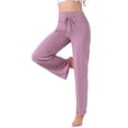 thumbnail image 1 of Pantalones de pijama de mujer INSPIRE CHIC, de pierna ancha, con cordón, pantalones de sudadera elásticos, pantalones de lounge Palazzo, pantalones de yoga para dormir, color morado, 1 of 6