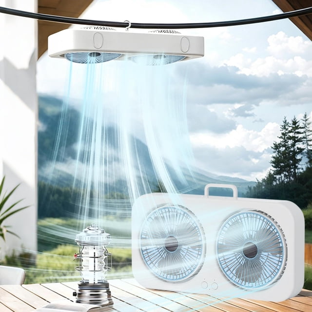 EGNMCR Fan, Ceiling Fan Double Head Two-way Wall Mountables Desktop Portable Fan With Three Adjustable Wind Speeds High Wind Power Fan For Home Office Camping And Bedroom Use Plastic Portable Fan