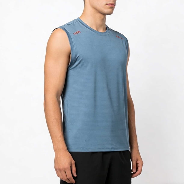 Camiseta de tirantes de cuello redondo para hombre, color liso, informal, holgada, deportiva, transpirable, de seda helada, corta, de poliéster.