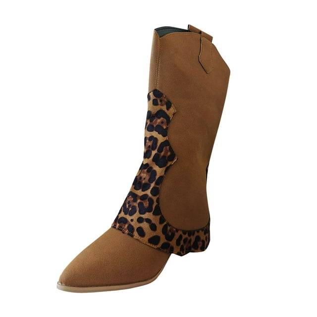 WILLBEST Bottes pour Femmes Talon Bas Bottes Mi-Mollet en Cuir Automne et Hiver Couleur Unie Confort Décontracté