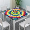 thumbnail image 3 of Colorful Rainbow Tie Dye Spiral Pattern Square Fitted Tablecloth with Elastic Edge,Square Table Cover,Washable Elastic Table Cover for Home Kitchen Party Decor 34"x34", 3 of 6