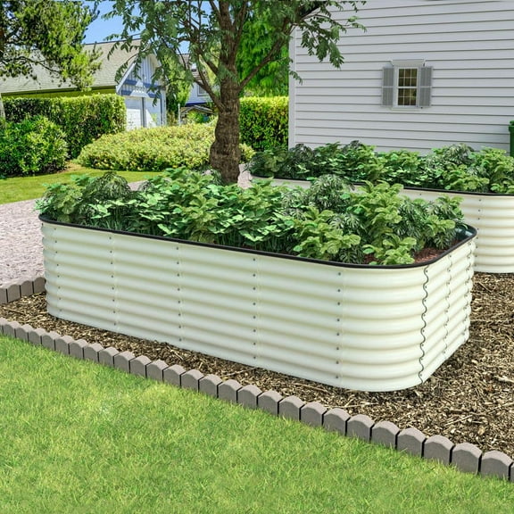 8 ft. x 4 ft. x 2 ft. Galvanized Steel Raised Garden Bed Planter Box Outdoor, Pearl White