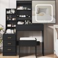 thumbnail image 1 of Gaderth Vanity Desk With Sliding LED Mirror And Power Outlet, Makeup Dressing Table With 4 Drawers, Storage Shelves And Stool, 3 Color Lighting Modes, Bedroom Vanity Set With USB Ports, 1 of 8